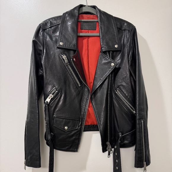 AllSaints Billie Black Leather Biker Jacket - Picture 4 of 5